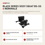 Titanium Strength Black Series Sissy Squat BS-SS mit 4 Merkmalen: Eigene Station für Sissy Squats, Ovalrohr 50 × 100 mm, Belastbar bis 200 kg, Eigengewicht 43 kg für festen Stand