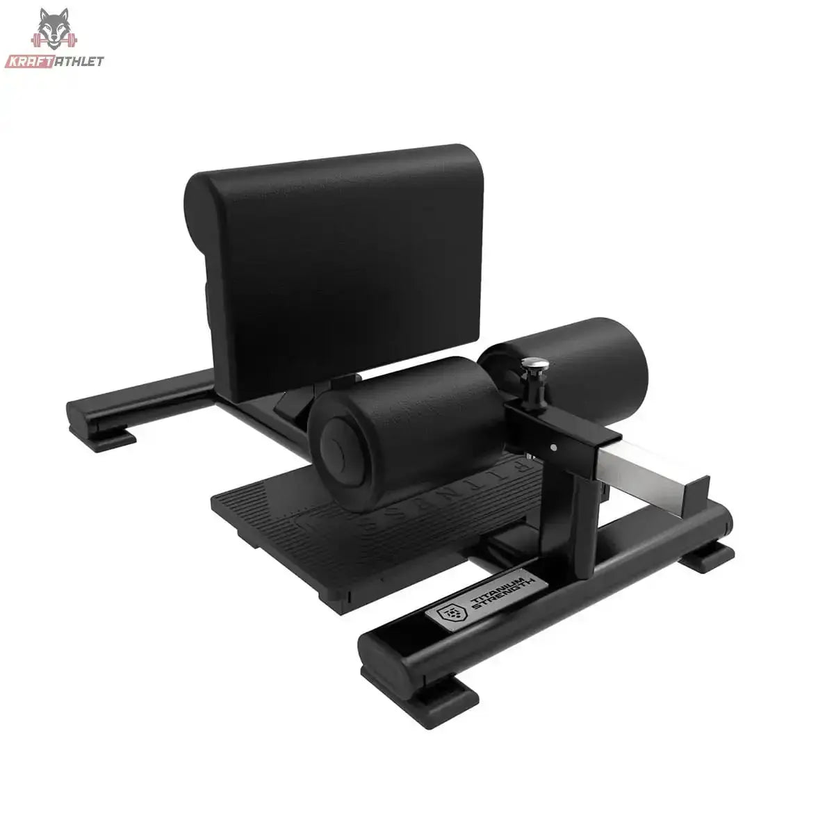 Titanium Strength Black Series Sissy Squat BS-SS in Schwarz, Schrägansicht von vorn mit Wadenpolster