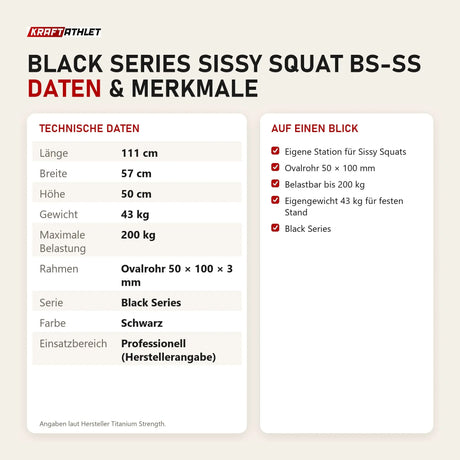 Technische Daten und Merkmale von Titanium Strength Black Series Sissy Squat BS-SS als Tabelle
