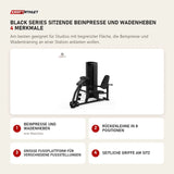 Titanium Strength Black Series Sitzende Beinpresse und Wadenheben mit 4 Merkmalen: Beinpresse und Wadenheben, Rückenlehne in 8 Positionen, Große Fußplattform für verschiedene Fußstellungen, Seitliche Griffe am Sitz