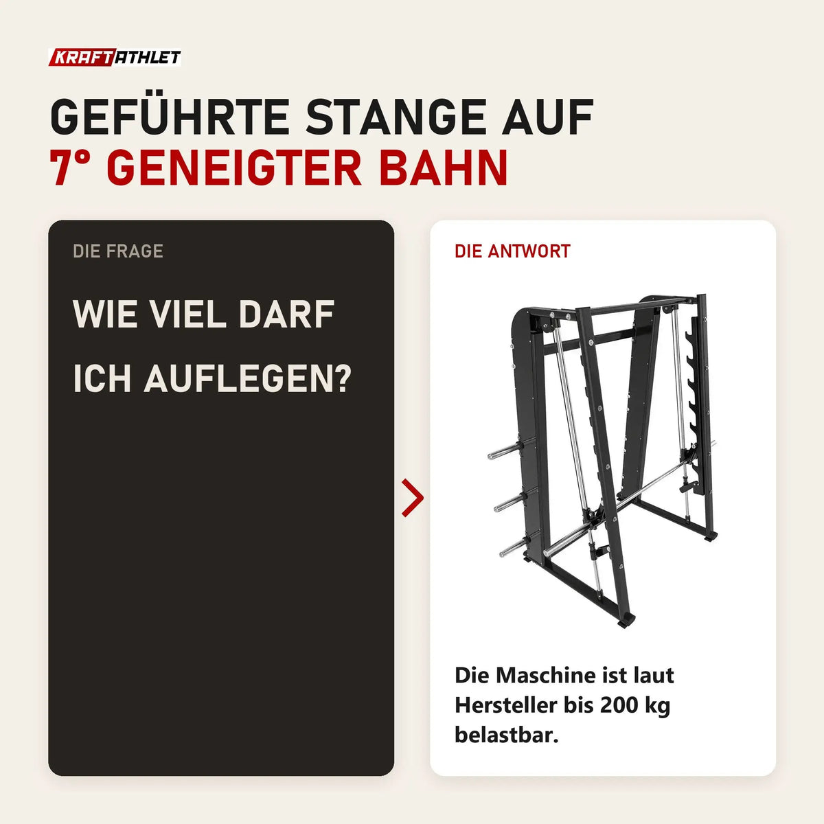 Frage und Antwort zu Titanium Strength Black Series Smith-Maschine 7°: Wie viel darf ich auflegen?