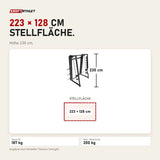 Maßbild Titanium Strength Black Series Smith-Maschine 7°: Stellfläche 223 × 128 cm, Höhe 230 cm