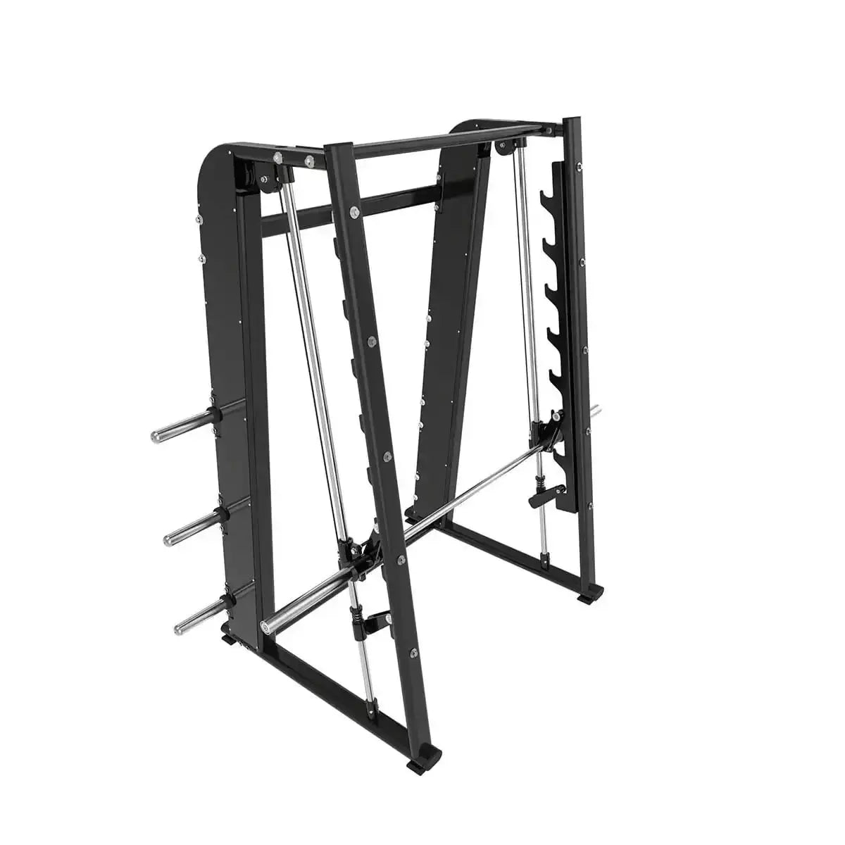Titanium Strength Black Series Smith-Maschine 7° in Schrägansicht mit Führungsstange und Scheibenhaltern