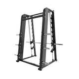 Titanium Strength Black Series Smith-Maschine 7° in Seitenansicht mit geneigten Führungen und Hantelstange