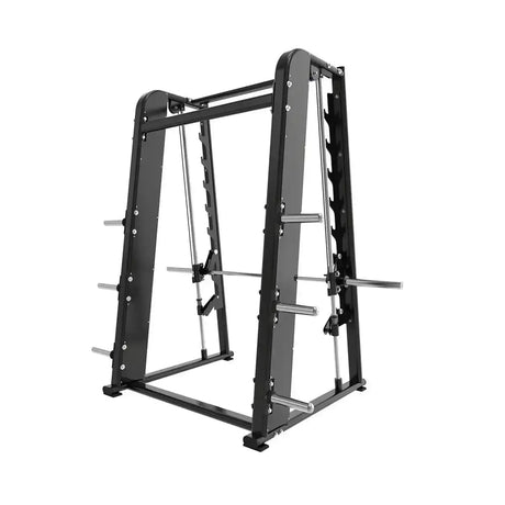 Titanium Strength Black Series Smith-Maschine 7° in Seitenansicht mit geneigten Führungen und Hantelstange