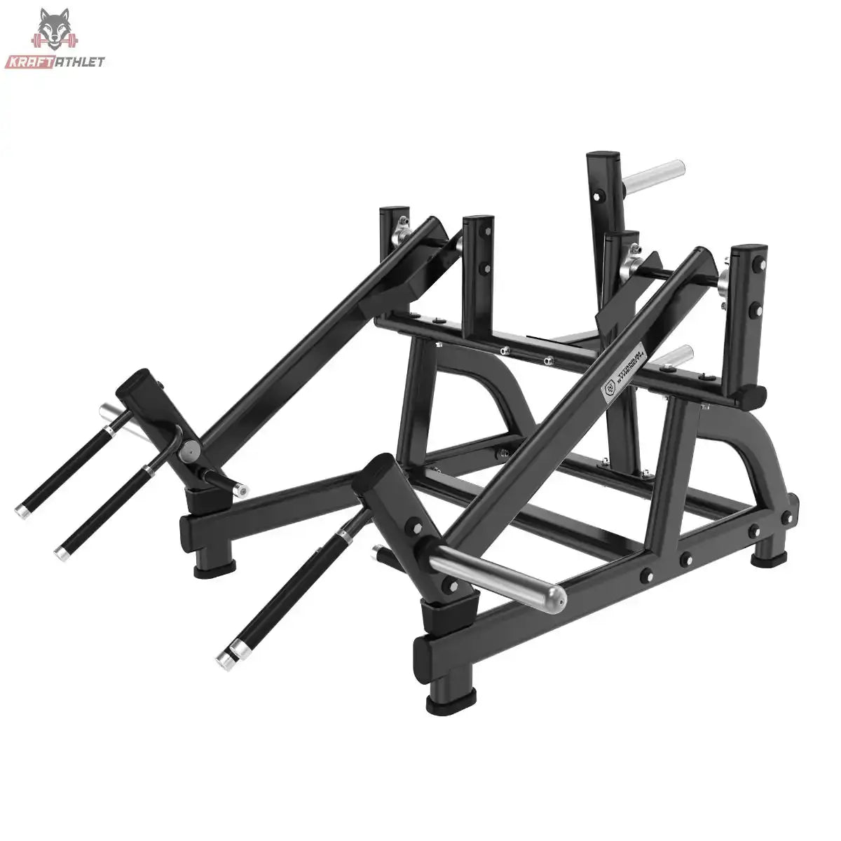 Titanium Strength Black Series Squat Lunge Maschine in Schrägansicht von der Seite mit beiden Hebelarmen