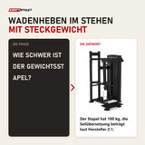Frage und Antwort zu Titanium Strength Black Series Standing Calf Raise: Wie schwer ist der Gewichtsstapel?