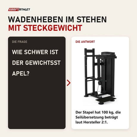 Frage und Antwort zu Titanium Strength Black Series Standing Calf Raise: Wie schwer ist der Gewichtsstapel?