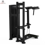 Titanium Strength Black Series Standing Calf Raise: Schrägansicht von rechts mit Führungsrahmen, in Schwarz