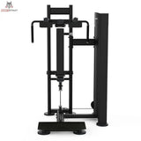 Titanium Strength Black Series Standing Calf Raise: Seitenansicht mit Schulterpolstern und Gewichtsturm, in Schwarz