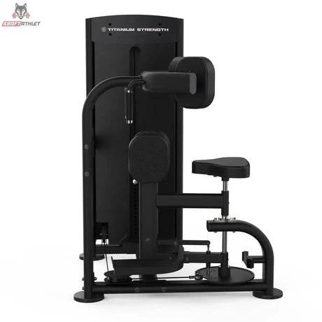 Titanium Strength Black Series Torso Rotation: Schrägansicht von rechts mit Gewichtsturm hinten, in Schwarz