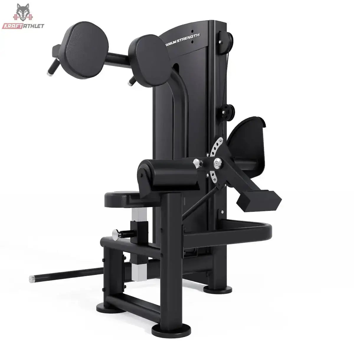 Titanium Strength Black Series Total Abdominal: Schrägansicht von links mit Sitz und Hebelarm