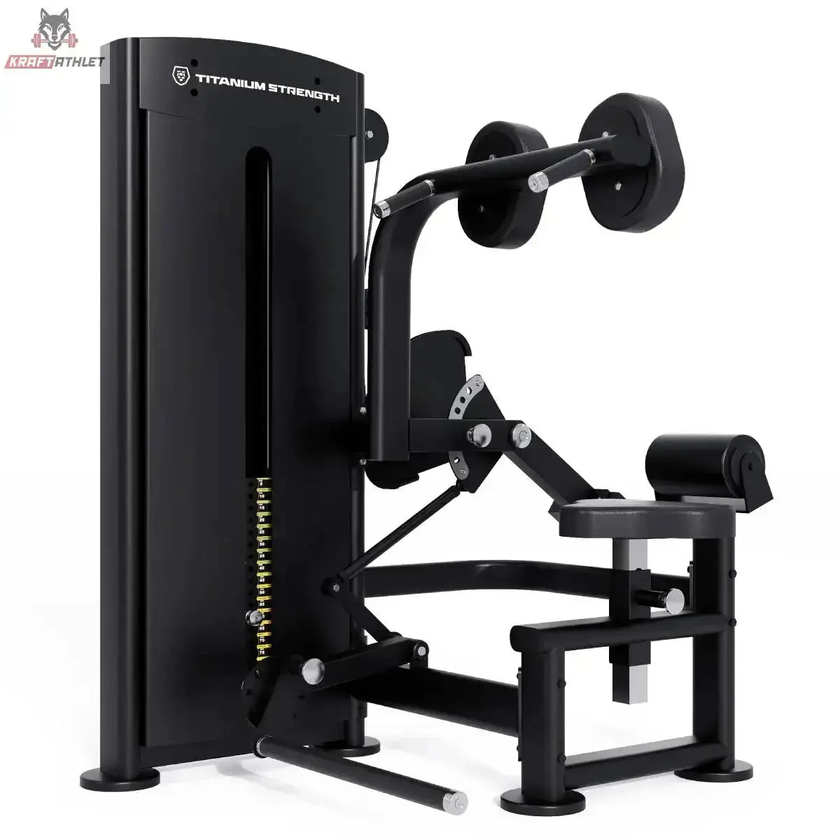 Titanium Strength Black Series Total Abdominal: Schrägansicht von rechts mit Brustrolle und Sitz