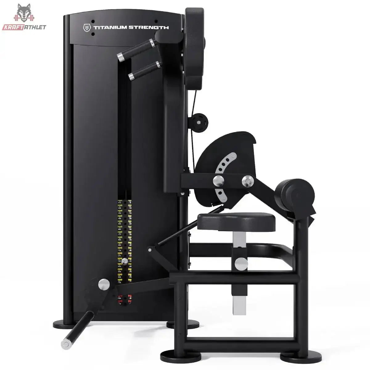 Titanium Strength Black Series Total Abdominal: Seitenansicht mit Gewichtsturm und Beinrolle