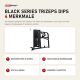 Titanium Strength Black Series Trizeps Dips mit 4 Merkmalen: Geführte Dips im Sitzen, Hohe stabile Rückenlehne, Sitz in 6 Höhen, Vordere Fußstütze