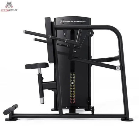 Titanium Strength Black Series Trizeps Dips: Seitenansicht mit Sitz, Griffen und Fußstütze