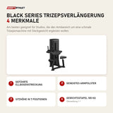 Titanium Strength Black Series Trizepsverlängerung mit 4 Merkmalen: Geführte Ellbogenstreckung, Geneigtes Armpolster, Sitzhöhe in 7 Positionen, Gewichtsstapel 100 kg