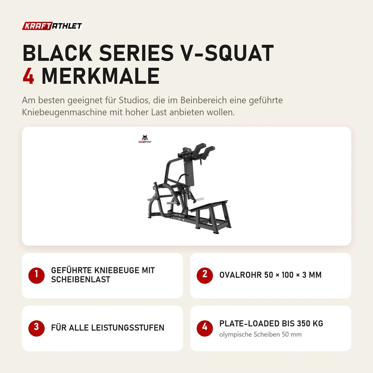 Titanium Strength Black Series V-Squat mit 4 Merkmalen: Geführte Kniebeuge mit Scheibenlast, Ovalrohr 50 × 100 × 3 mm, Für alle Leistungsstufen, Plate-Loaded bis 350 kg
