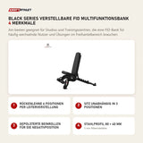 Titanium Strength Black Series Verstellbare FID Multifunktionsbank mit 4 Merkmalen: Rückenlehne 6 Positionen per Leiterverstellung, Sitz unabhängig in 3 Positionen, Gepolsterte Beinrollen für die Negativposition, Stahlprofil 80 × 40 mm