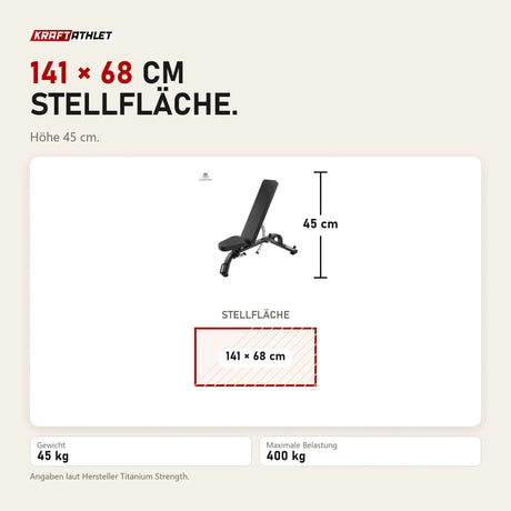 Maßbild Titanium Strength Black Series Verstellbare Multifunktionsbank: Stellfläche 141 × 68 cm, Höhe 45 cm