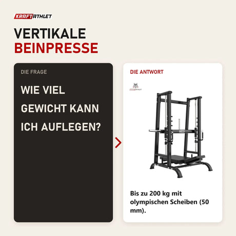 Frage und Antwort zu Titanium Strength Black Series Vertikale 90-Grad-Beinpresse: Wie viel Gewicht kann ich auflegen?