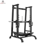 Titanium Strength Black Series Vertikale 90-Grad-Beinpresse in Schwarz, Schrägansicht mit Führungsstangen und Fußplatte