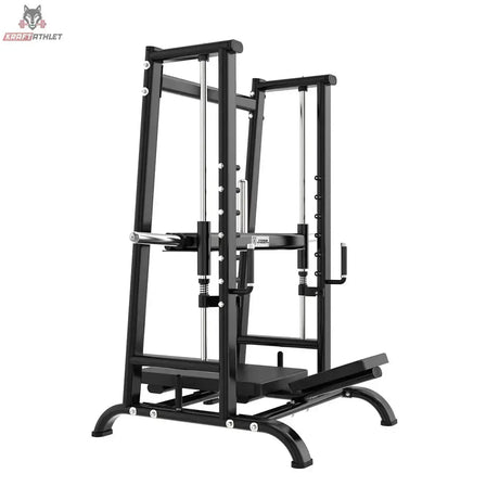 Titanium Strength Black Series Vertikale 90-Grad-Beinpresse in Schwarz, Schrägansicht von vorn mit Liegepolster