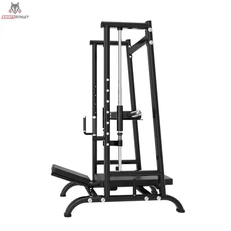 Titanium Strength Black Series Vertikale 90-Grad-Beinpresse in Schwarz, Seitenansicht mit Rückenpolster und Führung