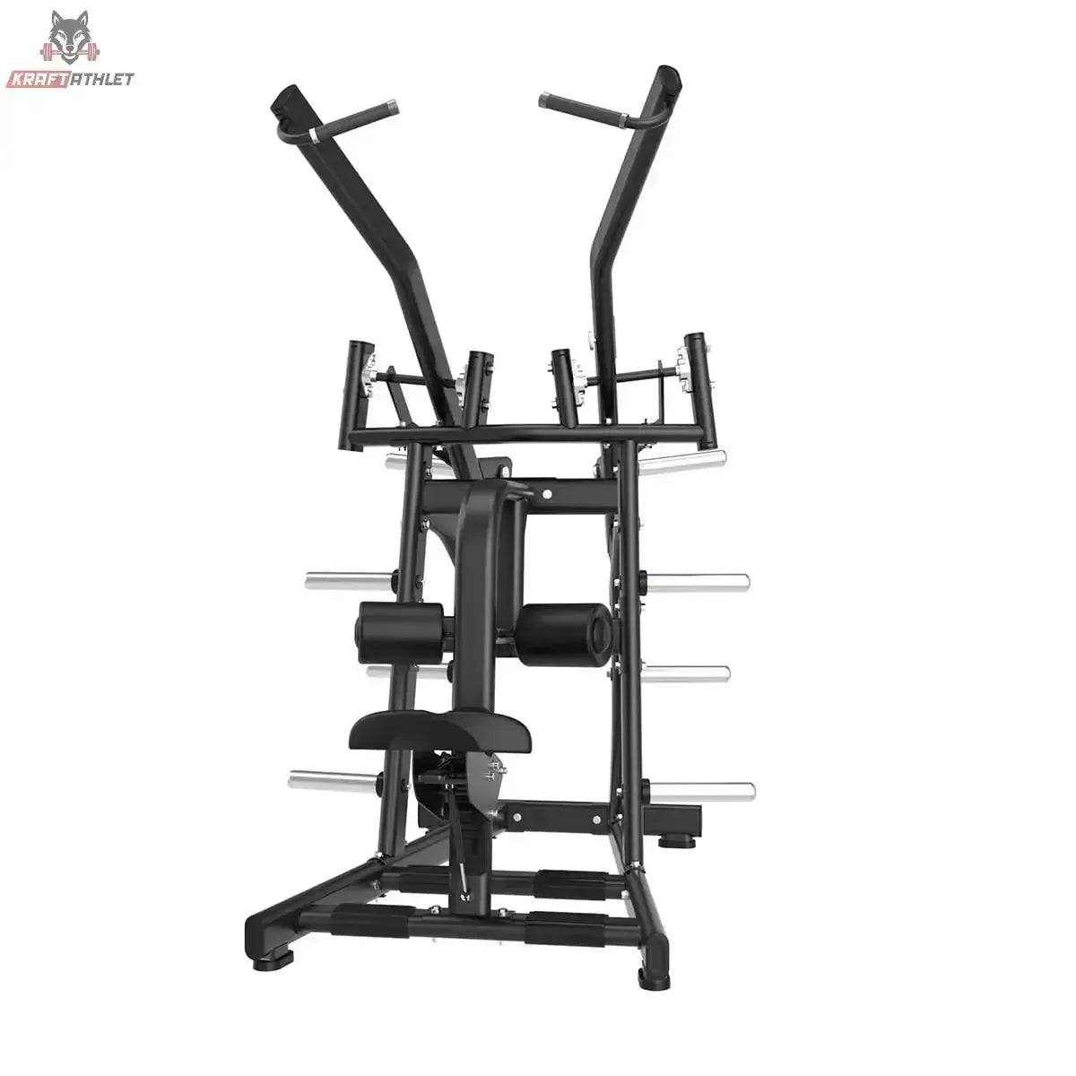 Titanium Strength Black Series Wide IsoLateral Lat Pulldown in Frontansicht mit Sitz und Kniepolster