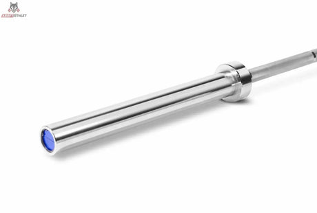 Titanium Strength BO20 Olympische Langhantelstange, Detail der Hülse mit blauer Endkappe