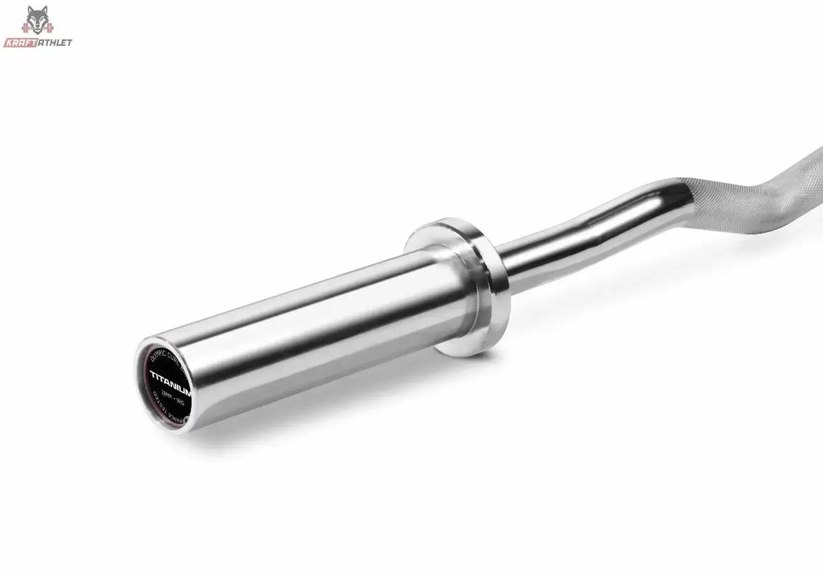 Titanium Strength BOZ20 Olympia SZ-Stange, Nahaufnahme der verchromten Hantelscheiben-Aufnahme und des Endes