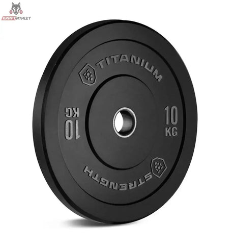 Titanium Strength BP10 Bumper Plate 10 kg schwarz in Frontansicht mit Logo und Gewichtsangabe