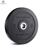 Titanium Strength BP15 HD Bumper Plate 15 kg schwarz in der Schrägansicht mit Stahlring in der Mitte, freigestellt auf weißem Hintergrund