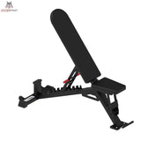 Titanium Strength BSB Verstellbare FID Hantelbank, Schrägansicht von hinten mit Rastleiste und roten Verstellgriffen