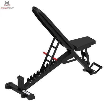 Titanium Strength BSB Verstellbare FID Hantelbank von der Seite mit steil gestellter Lehne und Transportrollen