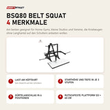 Titanium Strength BSQ80 Belt Squat mit 4 Merkmalen: Last am Hüftgurt, Starthöhe und Tiefe in je 3 Stufen, Gürtelanschlag in 6 Positionen, Rutschfeste Plattform 123 × 60 cm