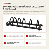 Titanium Strength Bumper-Plattenständer Deluxe BR5 mit 4 Merkmalen: Bis zu 5 Paar Bumper Plates, Vollständig verschweißter Stahl, Rollen und Griff zum Verschieben, Max. Belastung 272 kg