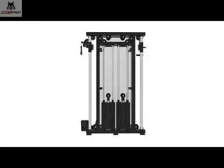 Titanium Strength CC1 Wand-Kabelkreuz mit Spiegeleffekt, Gesamtansicht von vorn mit beiden Seilzugtürmen