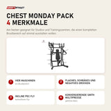 Titanium Strength Chest Monday Pack mit 4 Merkmalen: Vier Maschinen, Flaches, schräges und negatives Drücken, Incline Pec Fly, Konvergierende Smith Multipresse