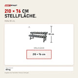 Maßbild Titanium Strength Chrom-Hantelset 2,5–25 kg mit Rack: Stellfläche 210 × 76 cm, Höhe 80 cm