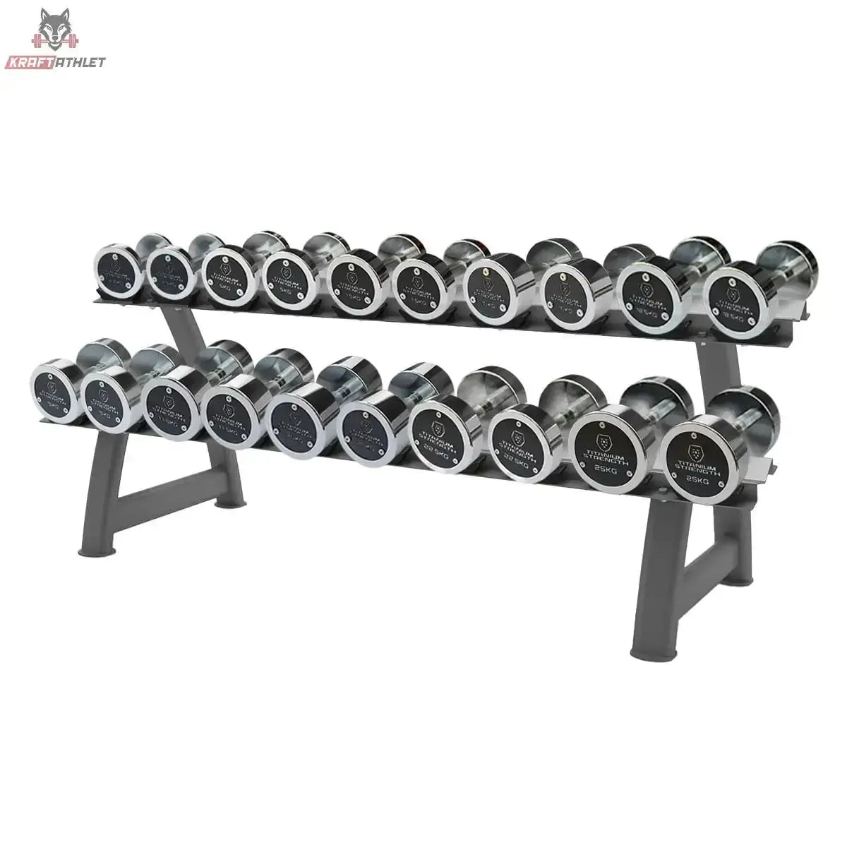 Titanium Strength Chrom-Hantelset 2,5–25 kg mit Rack – Zweistufiges Ablagerack mit kompletter Kurzhantelreihe