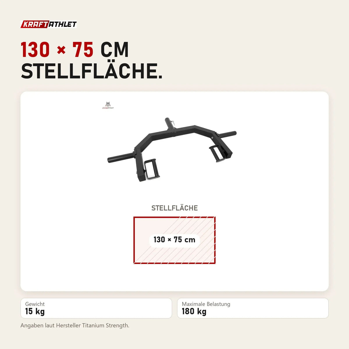 Maßbild Titanium Strength CJ15 Clean and Jerk Handle: Stellfläche 130 × 75 cm