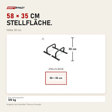 Maßbild Titanium Strength CPB Parallel-Bars: Stellfläche 58 × 35 cm, Höhe 30 cm