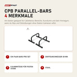 Titanium Strength CPB Parallel-Bars mit 4 Merkmalen: Ein Paar Bars pro Set, Griffdurchmesser 38 mm, 8 Gummifüße für festen Stand, Stahl