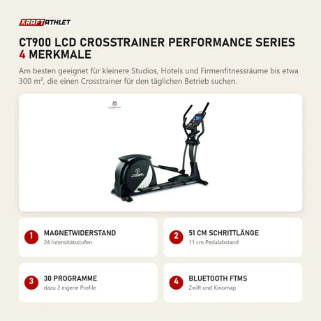 Titanium Strength CT900 LCD Crosstrainer Performance Series mit 4 Merkmalen: Magnetwiderstand, 51 cm Schrittlänge, 30 Programme, Bluetooth FTMS