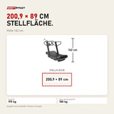Maßbild Titanium Strength Curved RS Laufband: Stellfläche 200,9 × 89 cm, Höhe 142 cm