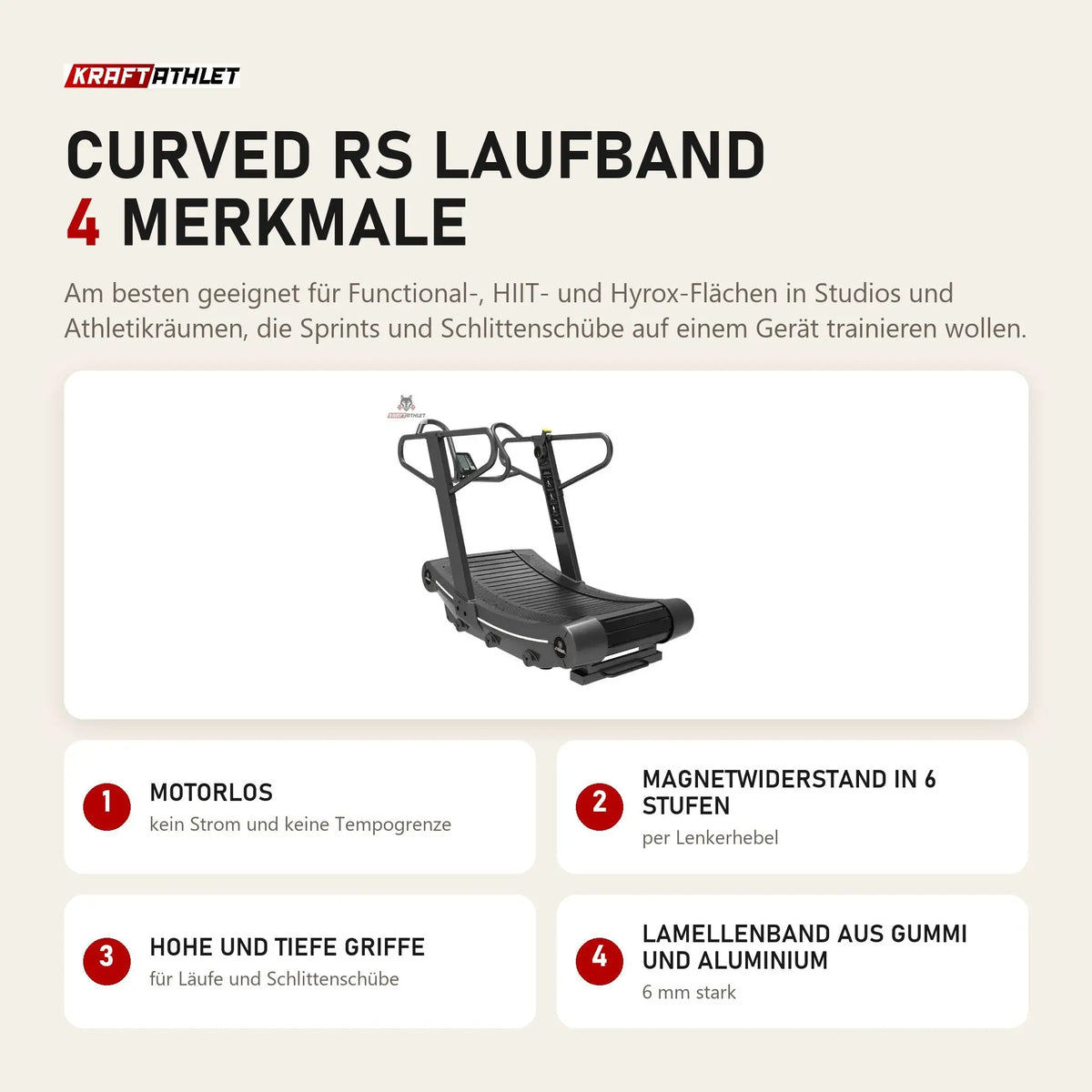 Titanium Strength Curved RS Laufband mit 4 Merkmalen: Motorlos, Magnetwiderstand in 6 Stufen, Hohe und tiefe Griffe, Lamellenband aus Gummi und Aluminium