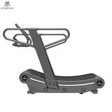 Titanium Strength Curved RS Laufband in Seitenansicht mit geschwungener Lauffläche und Haltebügeln in Grau