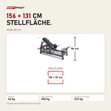 Maßbild Titanium Strength DHP360 Deluxe Hip Thrust: Stellfläche 156 × 131 cm, Höhe 86 cm