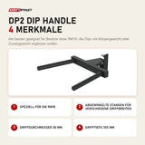 Titanium Strength DP2 Dip Handle mit 4 Merkmalen: Speziell für die RM10, Abgewinkelte Stangen für verschiedene Griffbreiten, Griffdurchmesser 38 mm, Grifftiefe 355 mm